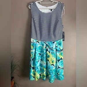 Madison Leigh Navy Striped and Floral Dress